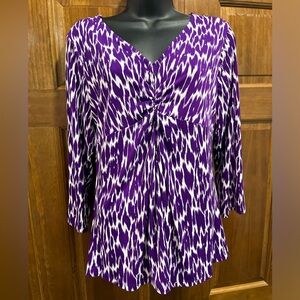 Purple & White Three Quarter Sleeve Women's Blouse, Workwear, Size Medium